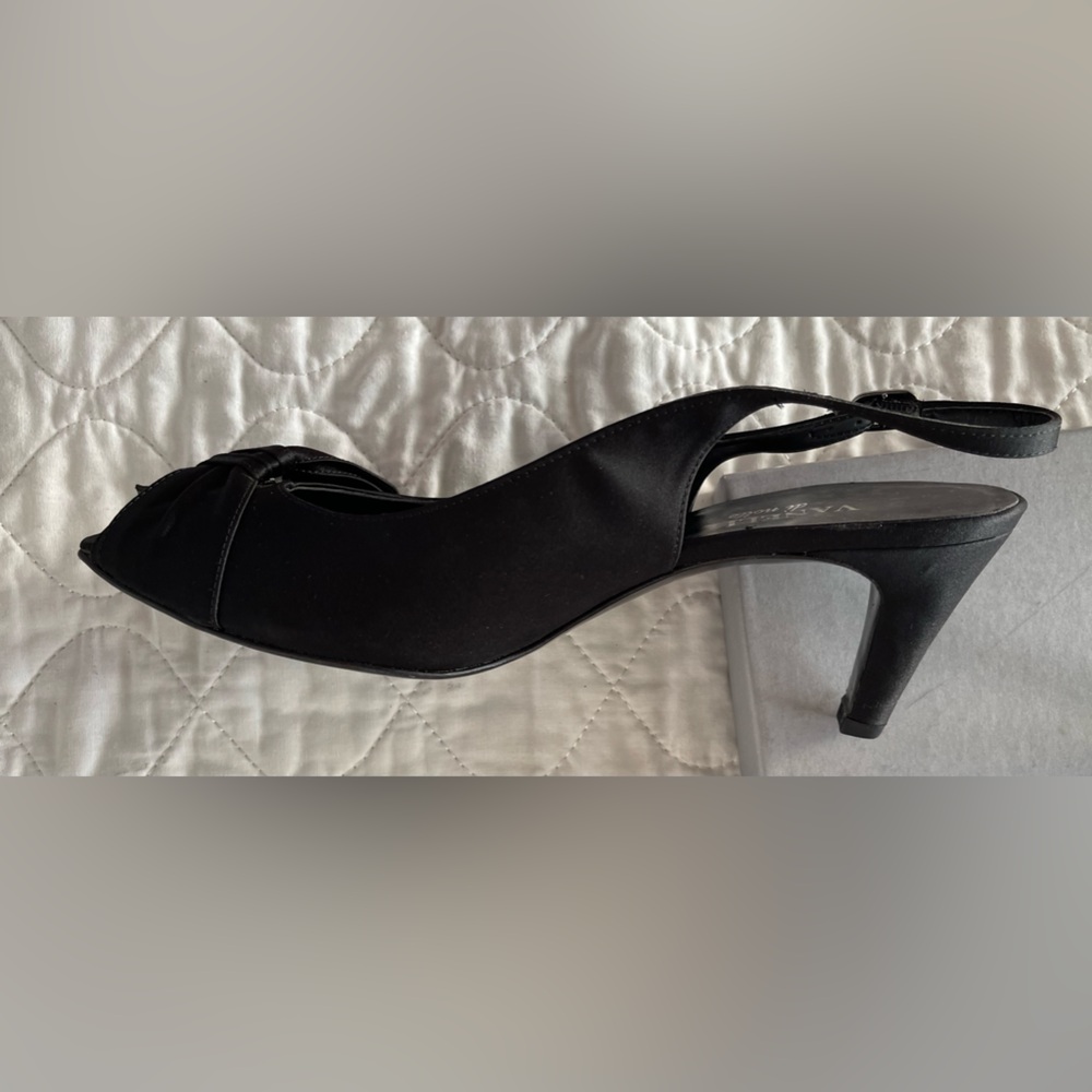 Vaneli Black Satin Slingback Shoes